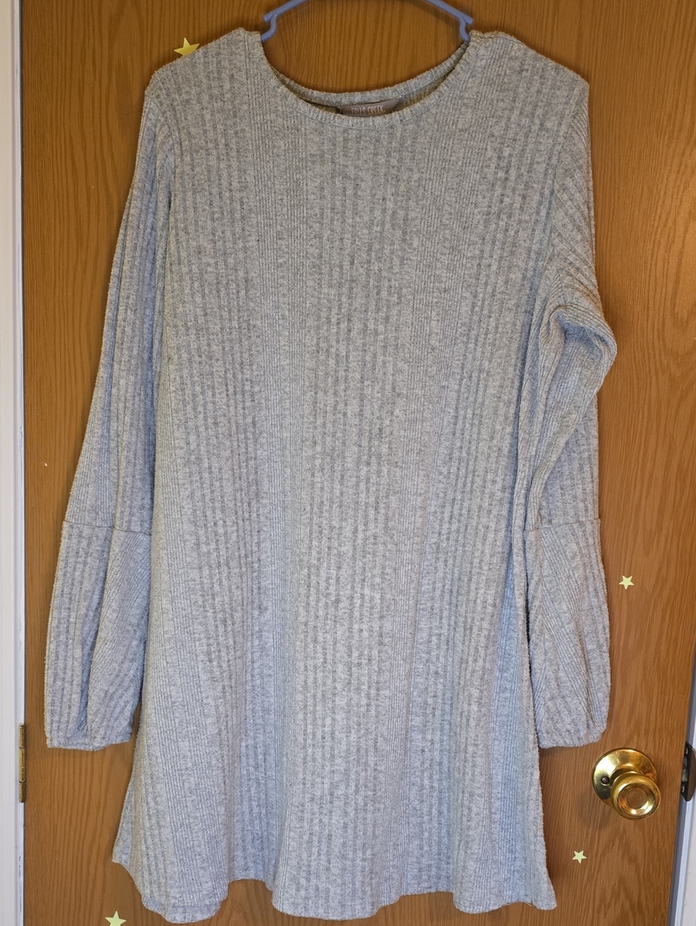 Falls Creek Light Gray Ribbed Crew Neck Swing Sweater
